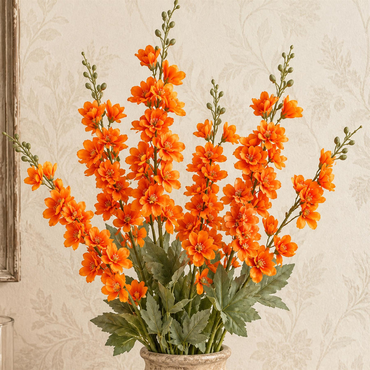 85cm Artificial Orange Larkspur Flower Stem
