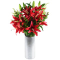 70cm Artificial Red Lily Display Silver Glass Vase