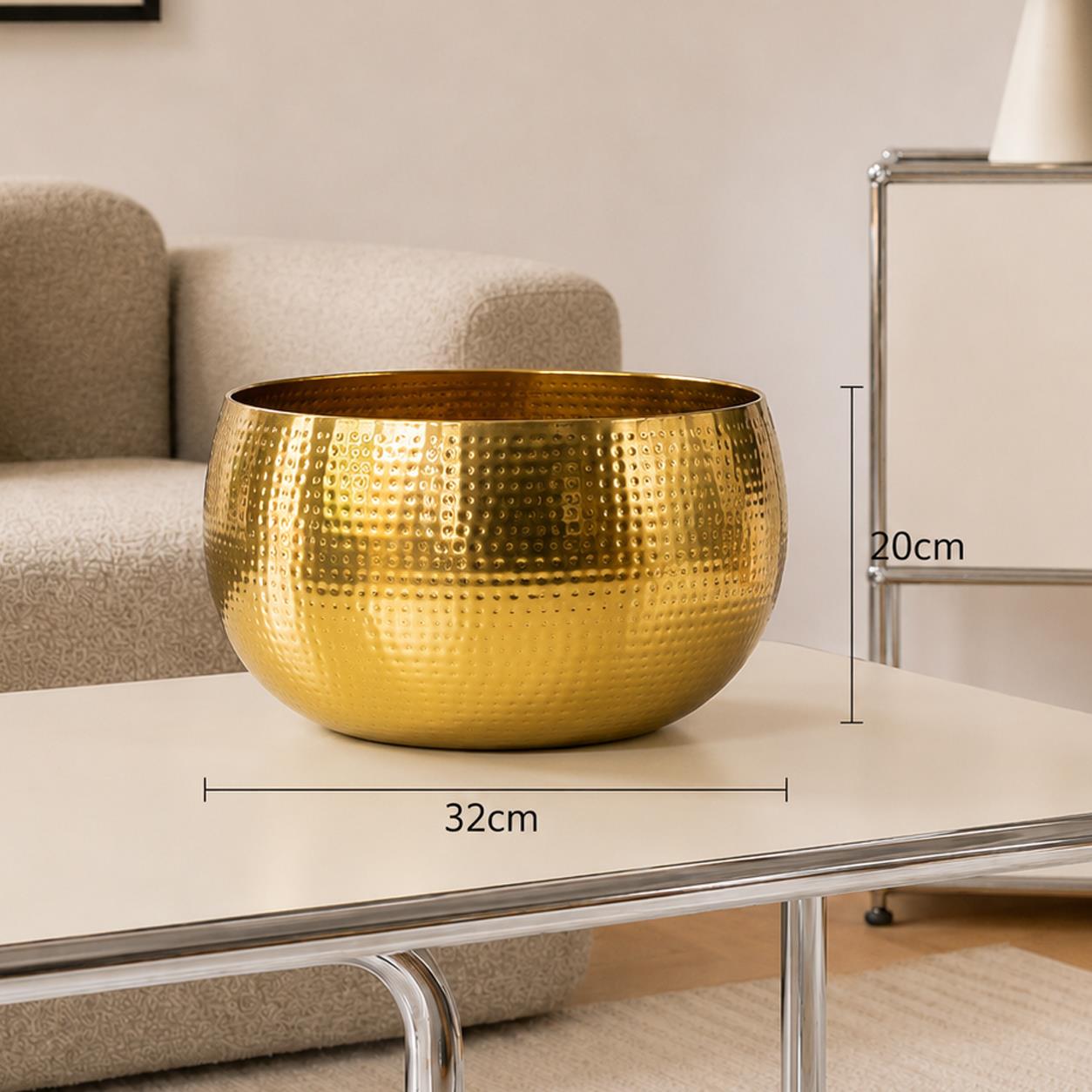 Leaf Metal Bowl Planter 32 x 20cm Hammered Gold Colour Straight Edge – image 3