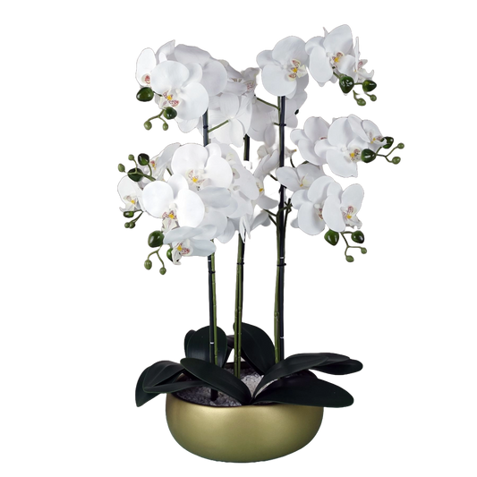 Artificial 60cm Orchid White Gold Ceramic Planter
