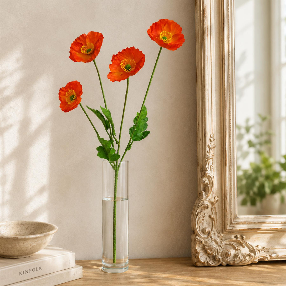 60cm Artificial Red Poppy Spray - 4 Flowers