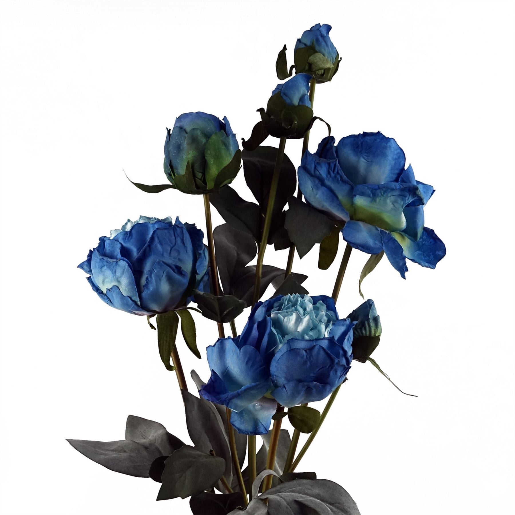 55cm Blue Peony Artificial Flowers Spray 4 Flowers 3 Buds – image 2