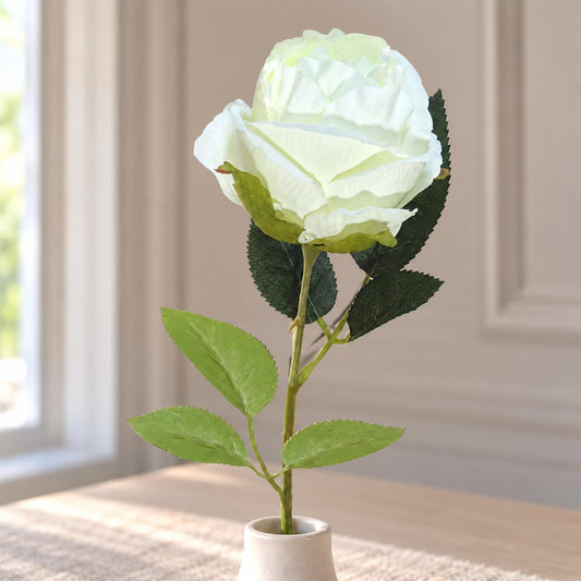 55cm Artificial White Rose Stem