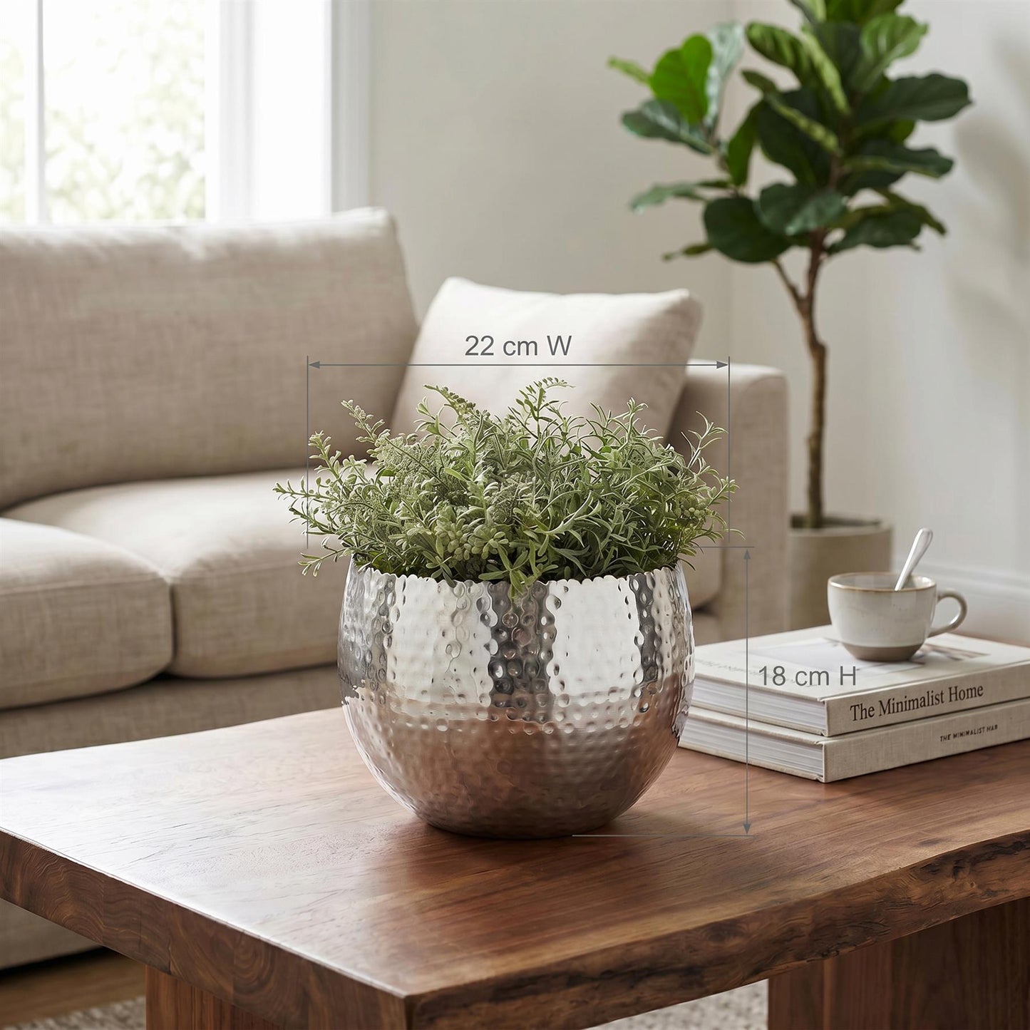 Leaf Large Planter 22 x 17cm Hammered Silver Colour Curvy Edge – image 4