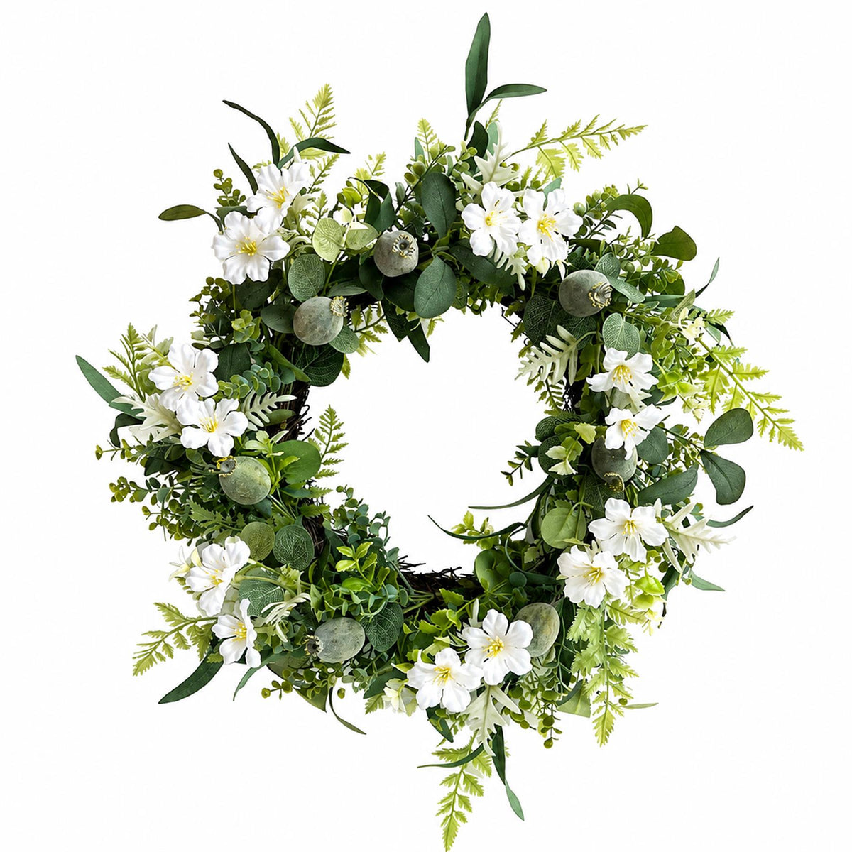 50cm Artificial White Spring Flower Wreath