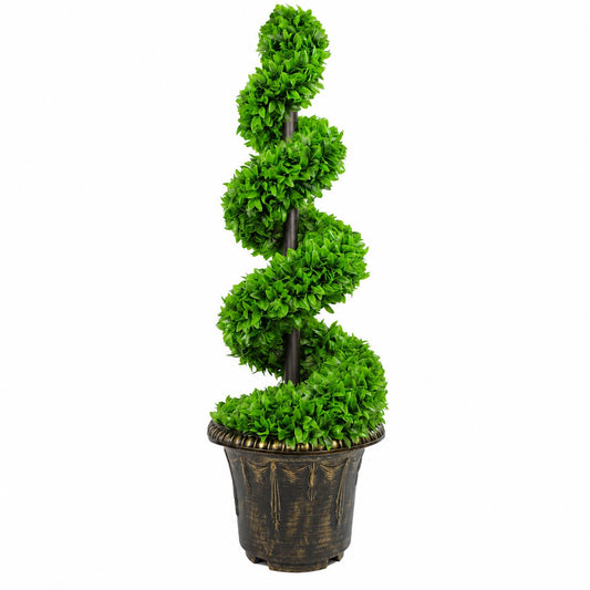 90cm Artificial Green Large Leaf Spiral with Decorative Planter
