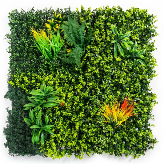 100cm Artificial Mixed Green Foliage Wall Panel Ferns Yellow Grass