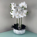 Artificial 60cm Orchid White Marble Effect Ceramic Planter