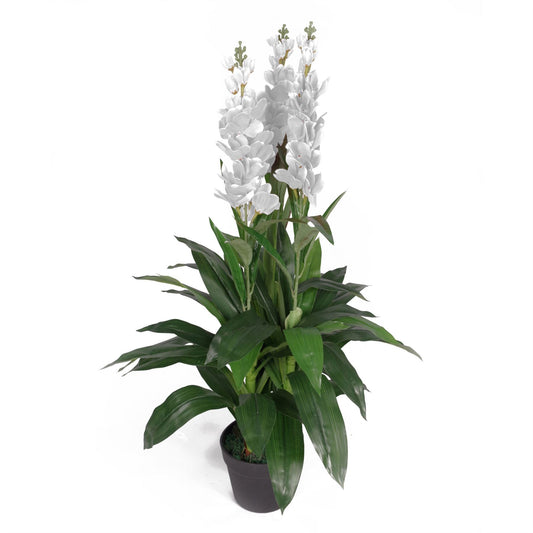 Artificial 100cm Cymbidium Orchid Plant Extra Large White Flowers