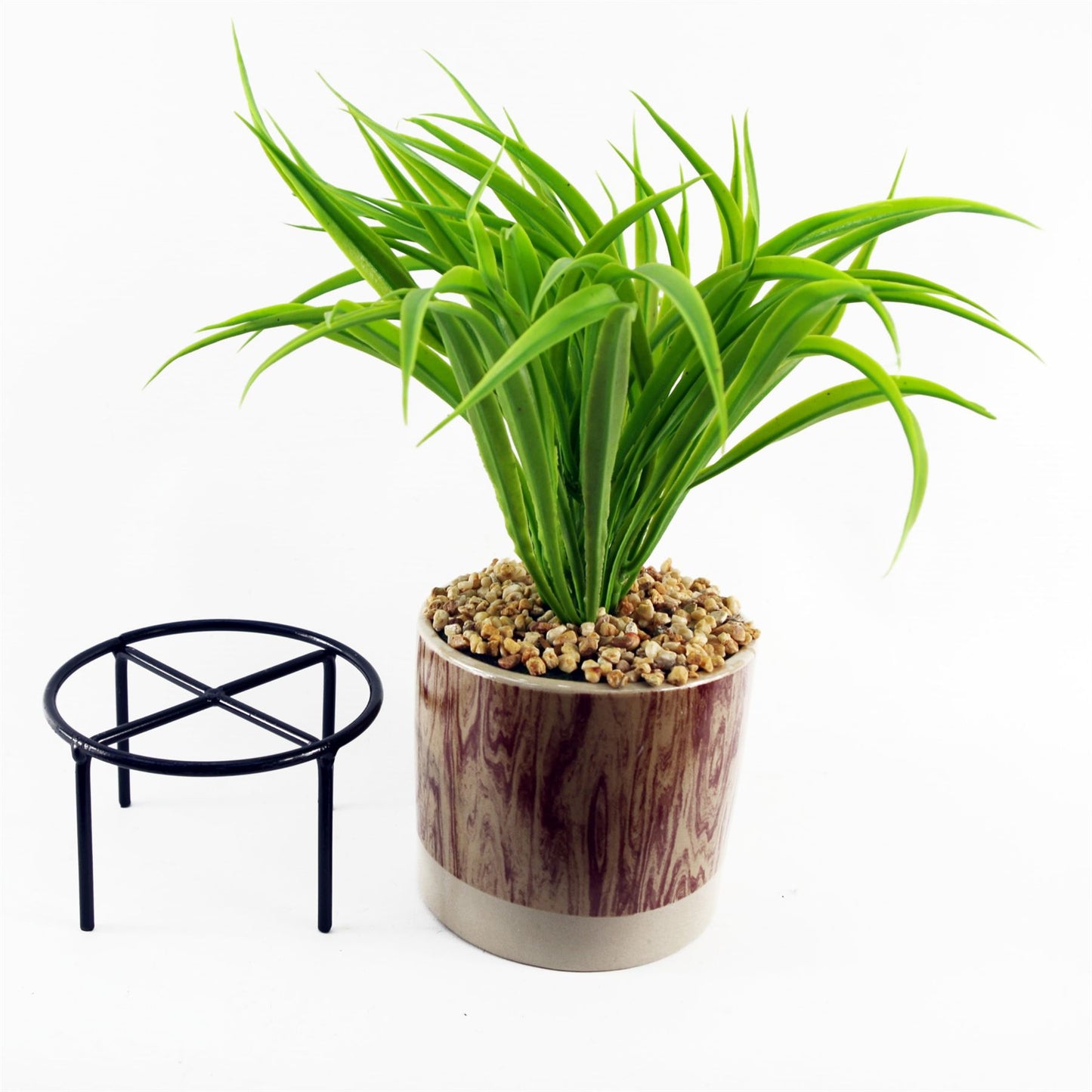 35cm Artificial Grass with Ceramic Planter Metal Stand – image 6