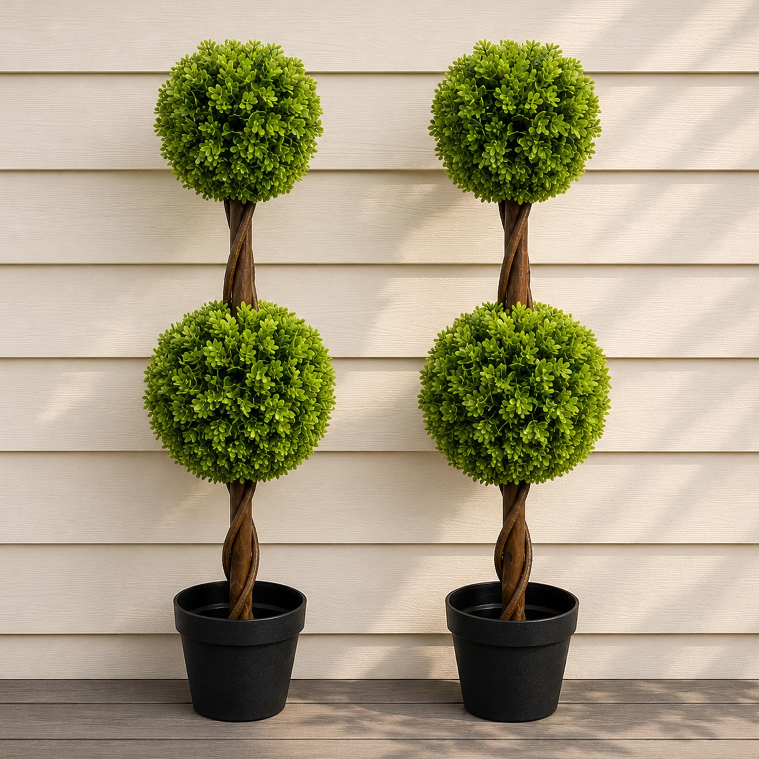 90cm Artificial Pair of Green Double Ball Topiary Trees – image 6