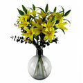 100cm Artificial Yellow Lily Black Eucalyptus Glass Ball Vase