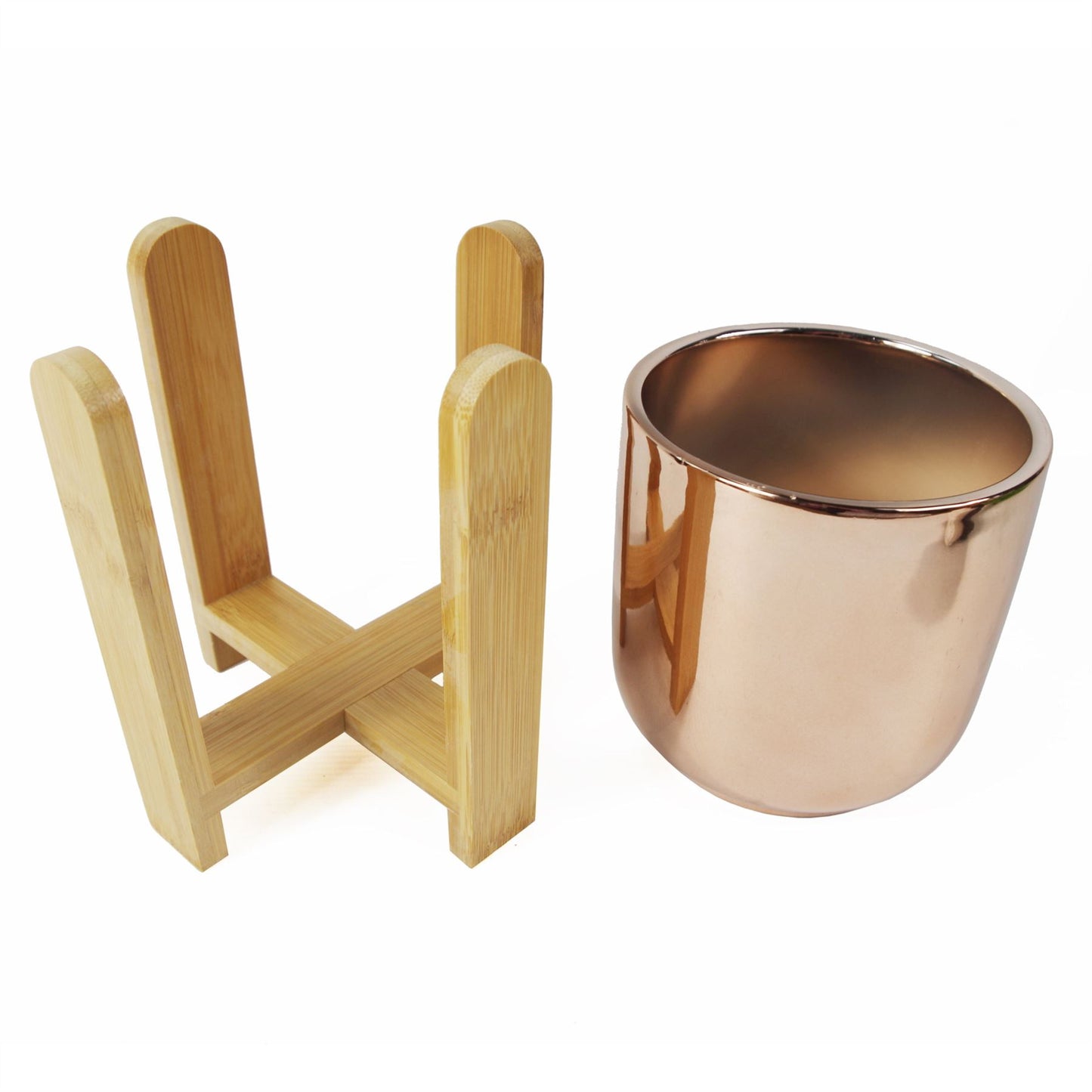 16cm Gold Ceramic Planter with Bamboo Stand – image 5