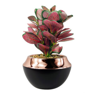 22cm Ceramic Planter Copper Band with Artificial Red Mosaic Plant