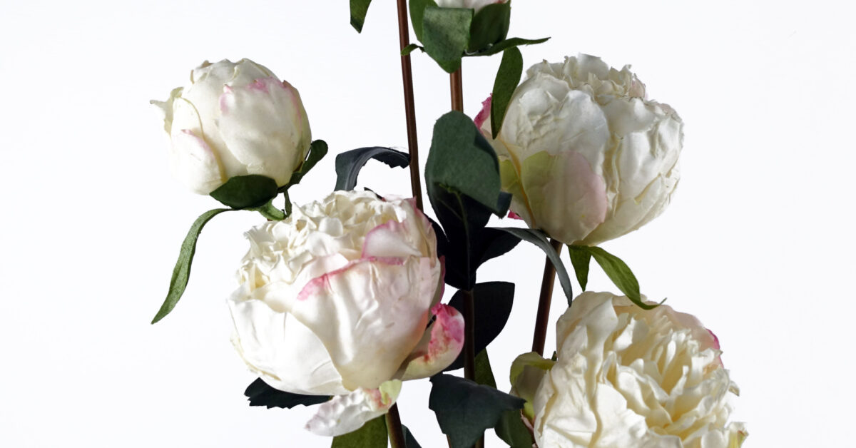 55cm Cream Peony Artificial Flowers Spray Leaf Design Wholesale