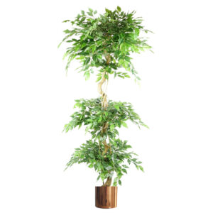 180cm Artificial Twisted Trunk Fruticosa Ficus Tree Triple Ball Topiary 1984 Leaves Copper Metal Planter