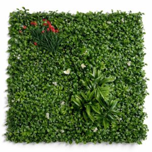 100cm Artificial Mixed Foliage Green Wall Panel with Floral Detail Faux Living Wall
