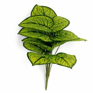 60cm Artificial Caladium Style Stem Plant Bright Green Variegated Faux Foliage Arrangement
